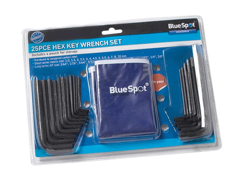 BlueSpot Tools Metric & Imperial Hexagon Key Pouch Set, 25 Piece - 15307