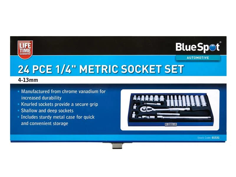 BlueSpot Tools 1/4in Metric Socket Set, 24 Piece - 1531