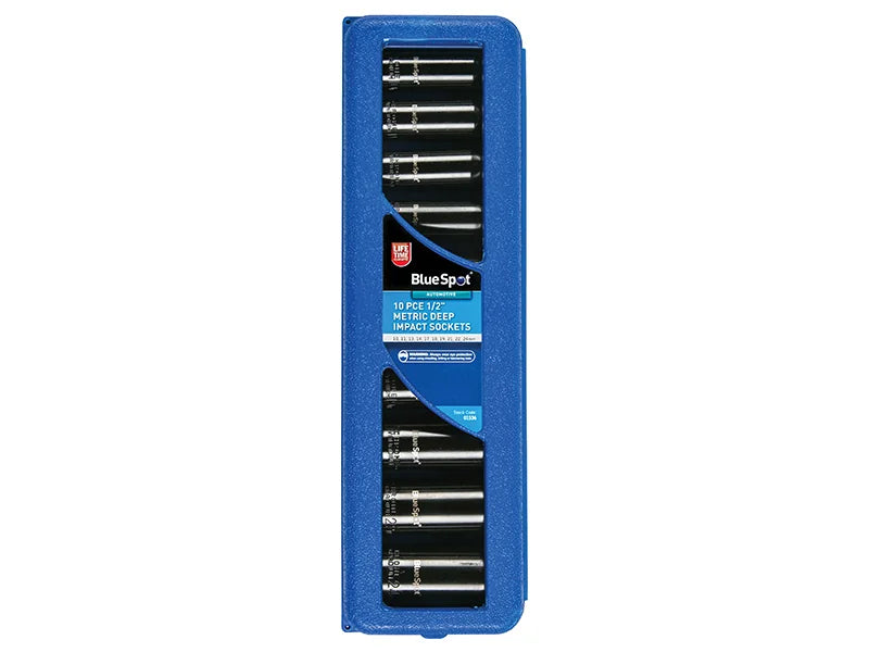 BlueSpot Tools 1/2in Metric Deep Impact Socket Set 10-24mm, 10 Piece - 1536