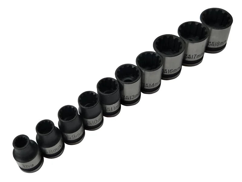 BlueSpot Tools 3/8in Drive Spline Socket Set Metric, 10 Piece - 1543
