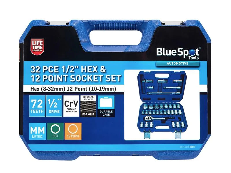 BlueSpot Tools 1/2in & 1/4in Metric Socket Set, 94 Piece - 1579