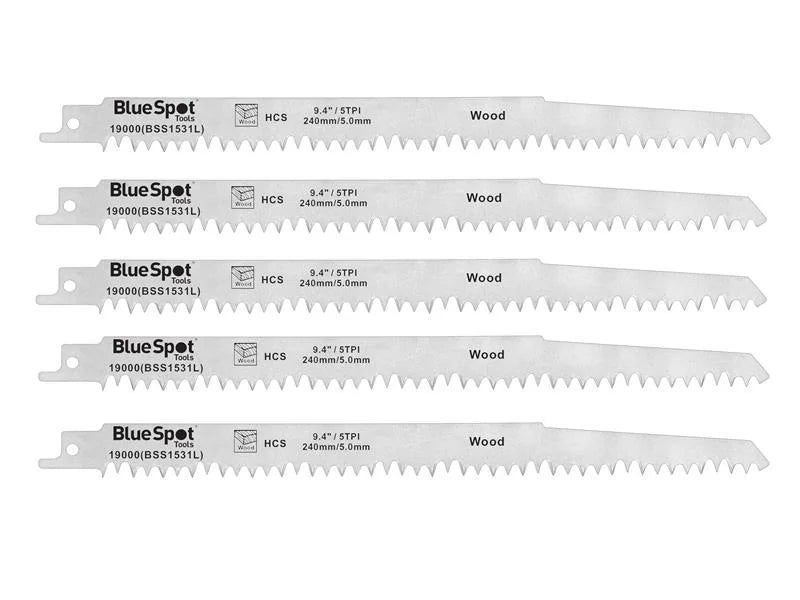 BlueSpot Tools HCS Reciprocating Saw Blade 240mm x 5 TPI (Pack 5) - 19000