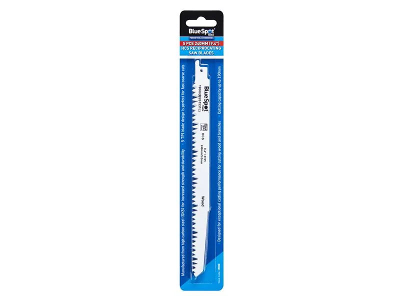 BlueSpot Tools HCS Reciprocating Saw Blade 240mm x 5 TPI (Pack 5) - 19000