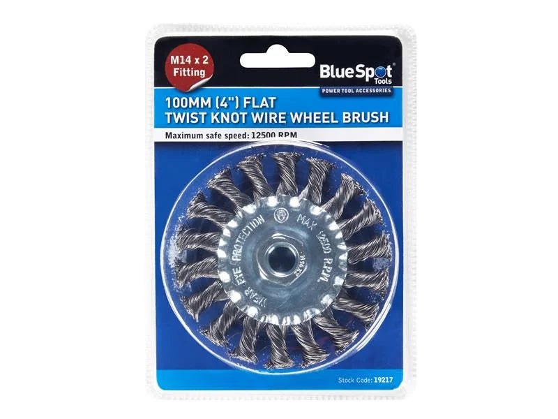 BlueSpot Tools Flat Twist Knot Wire Wheel 100mm M14 X 2 - 19217
