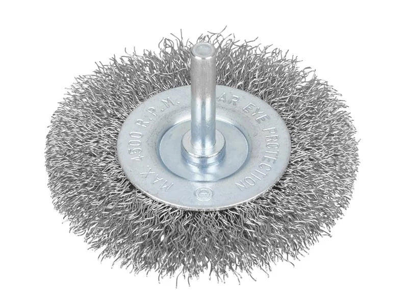 BlueSpot Tools Flat Steel Wire Wheel Brush x 6mm Arbor 50-75mm