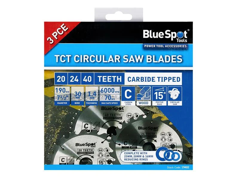 BlueSpot Tools Circular Saw Blade Set, 3 Piece 184-210mm