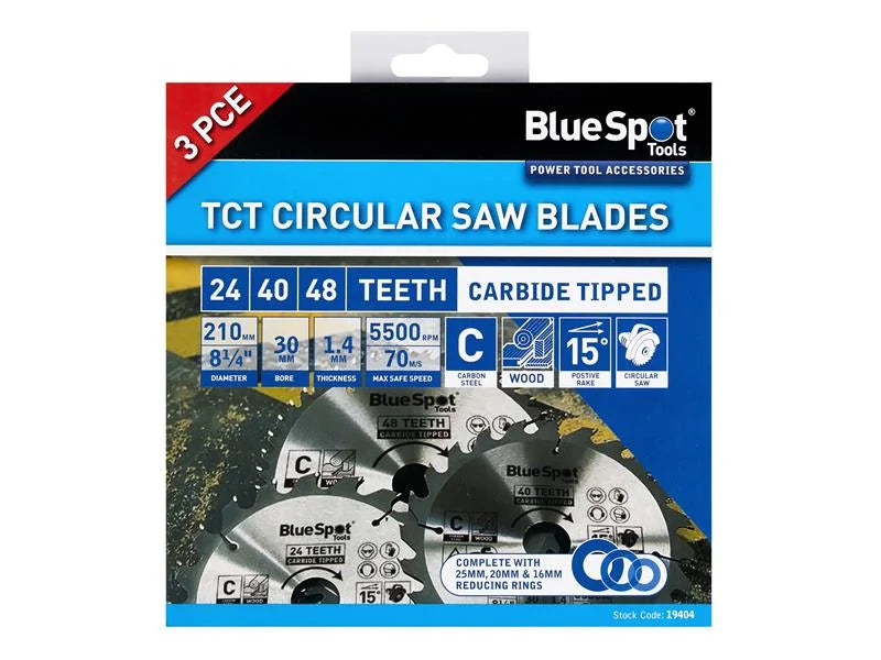 BlueSpot Tools Circular Saw Blade Set, 3 Piece 184-210mm
