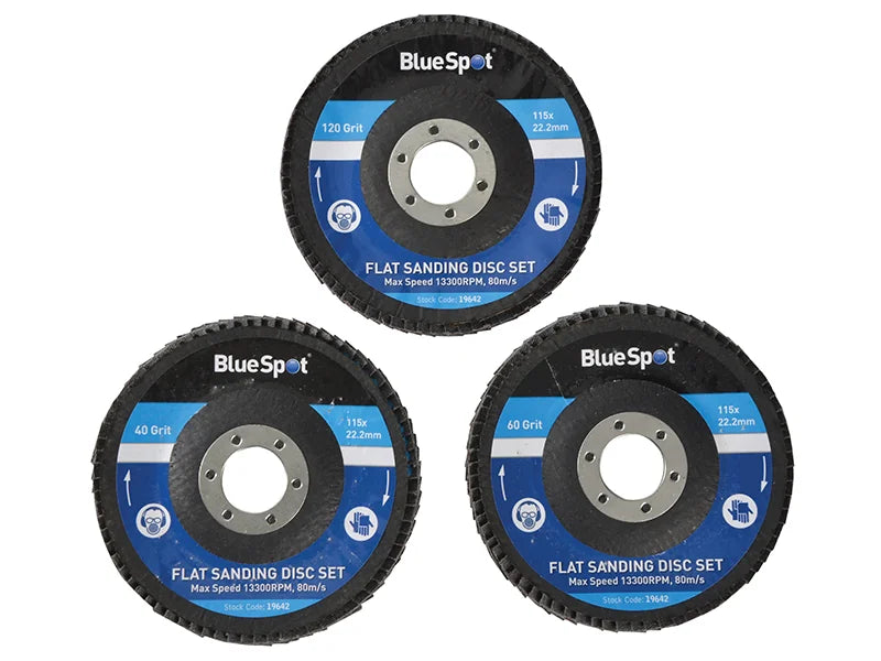 BlueSpot Tools Sanding Flap Disc Set 3 Piece 115mm (4.1/2in) - 19642