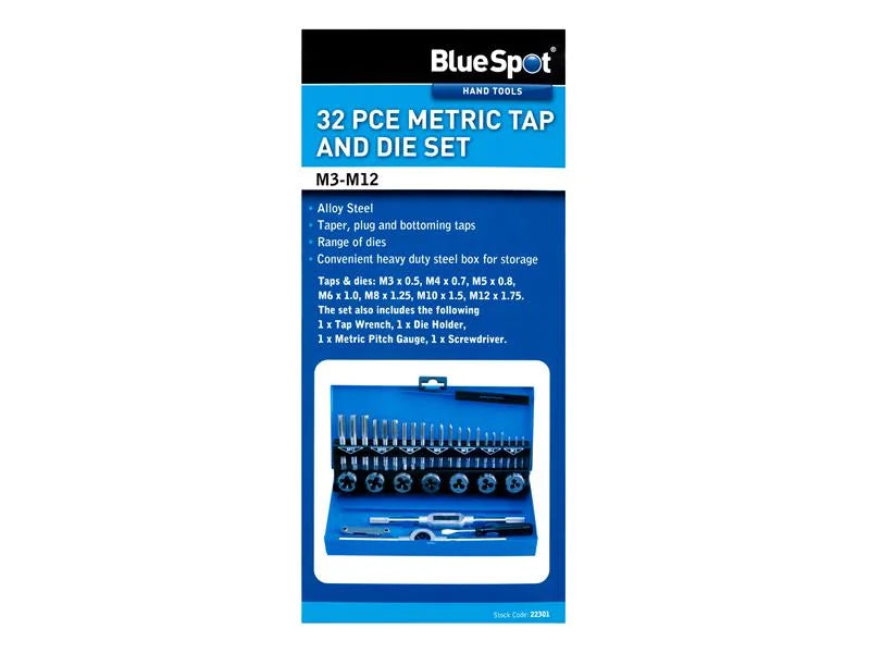 BlueSpot Tools Metric Tap and Die Set, 32 Piece - 22301