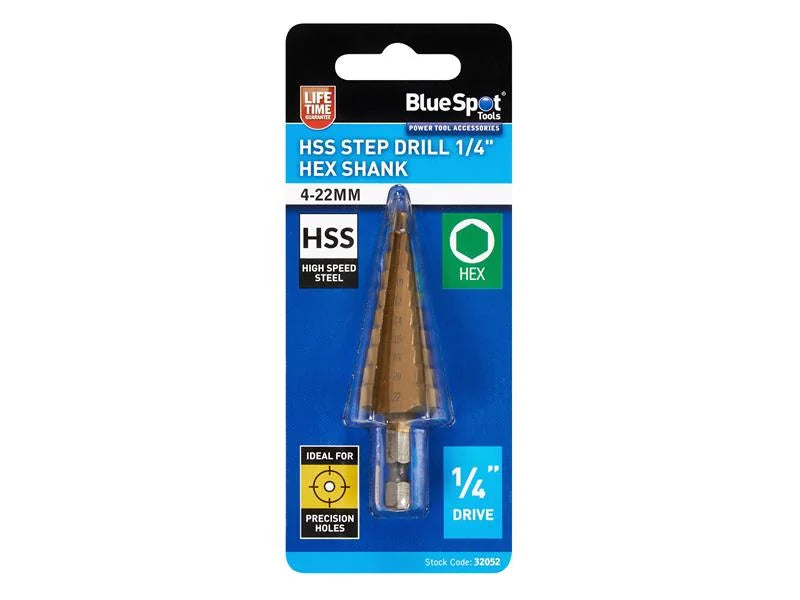 BlueSpot Tools HSS 1/4in Hex Shank Step Drill 4-22mm - 32052