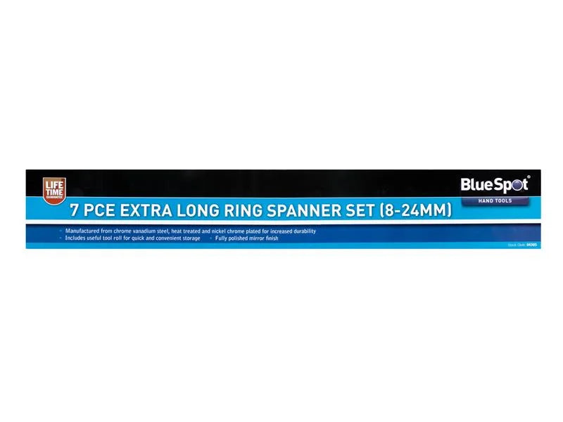 BlueSpot Tools Extra Long Ring Spanner Set, 7 Piece - 4305