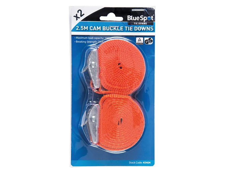 BlueSpot Tools Cam Buckle Tie-Down Straps Twin Pack 2.5m - 45404