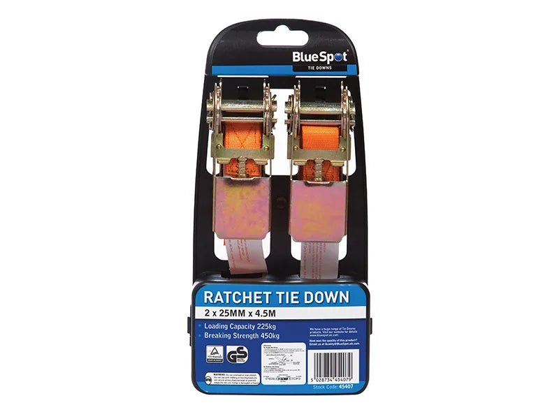 BlueSpot Tools Ratchet Tie-Down Set 25mm x 4.5m - 45407