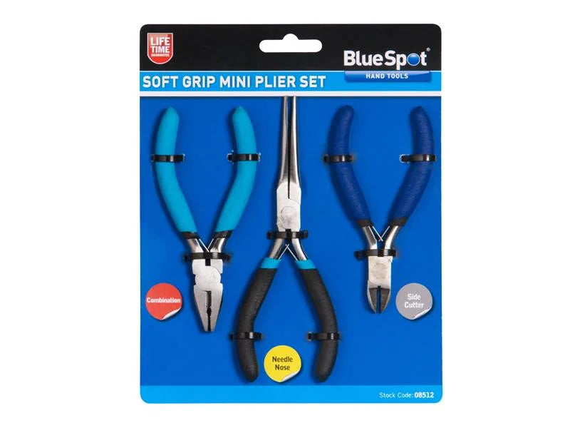 BlueSpot Tools Soft Grip Mini Plier Set, 3 Piece - 8512