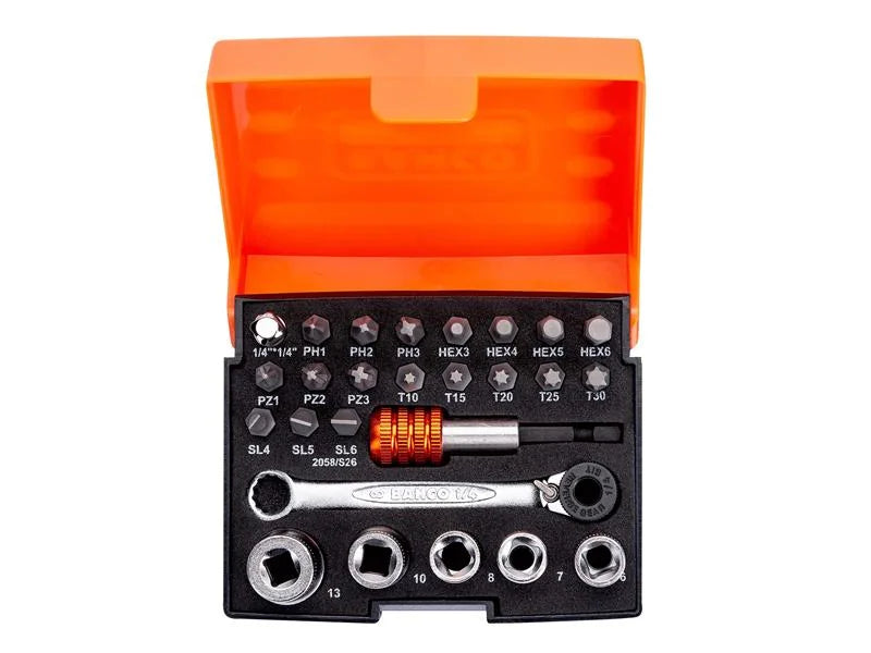 Bahco 2058/S26 1/4in Drive Ratchet Socket Set, 26 Piece - 2058/S26