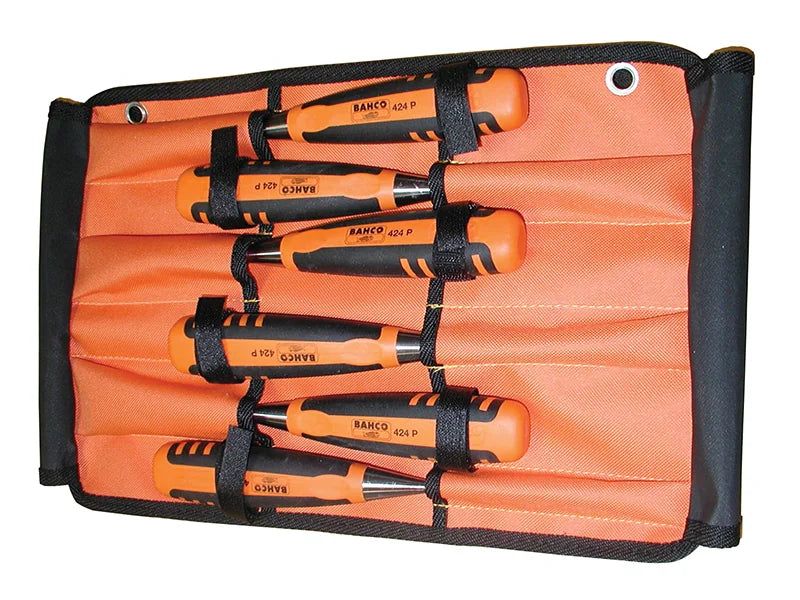 Bahco 424-P Bevel Edge Chisel Set in Roll, 6 Piece - 424P-S6-ROLL