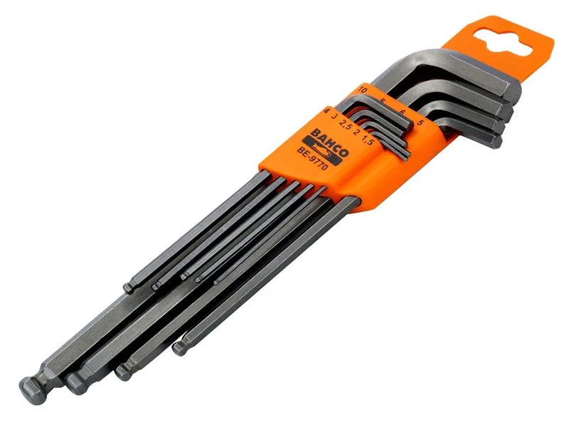 Bahco BE-9770 Metric Long Ball End Hex L-Key Set, 9 Piece - BE-9770