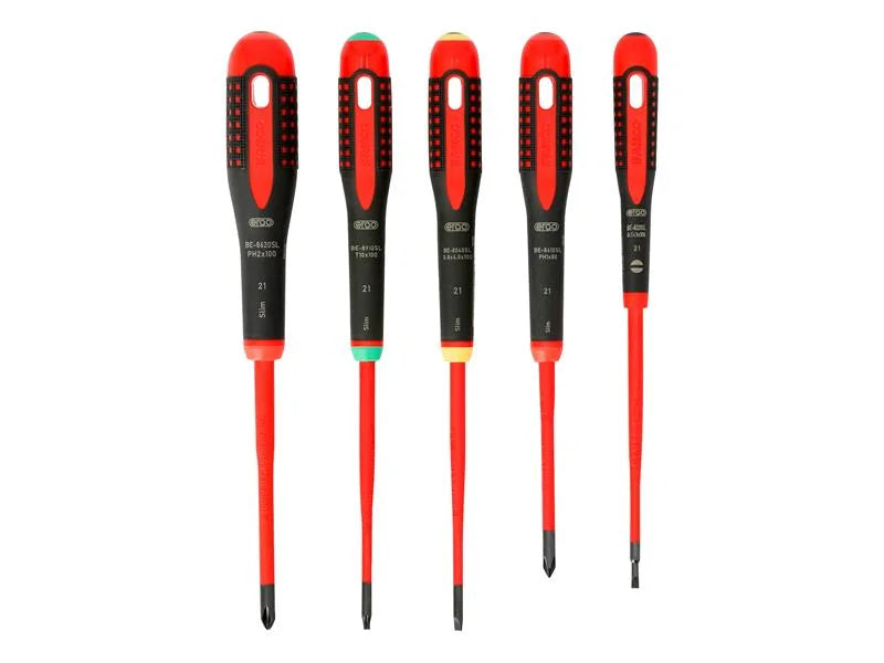 Bahco BE-9871SL ERGO™ Slim VDE Insulated Screwdriver Set, 5 Piece - BE-9871SL