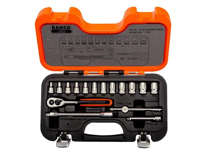 Bahco S160 1/4in Drive Socket Set, 16 Piece - S160