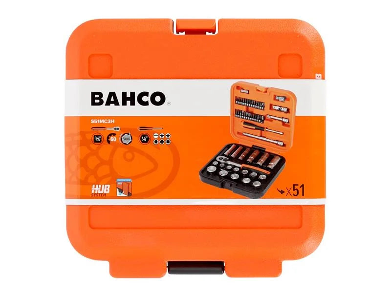 Bahco S51MC3H 3/8in Drive Standard and Deep Socket & 1/4in Bit Set, 51 Piece