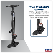 Sealey Track Pump BC110 with Dial Pressure Gauge 635mm
