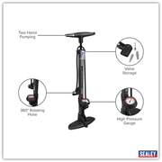 Sealey Track Pump BC110 with Dial Pressure Gauge 635mm