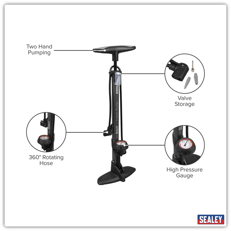 Sealey Track Pump BC110 with Dial Pressure Gauge 635mm