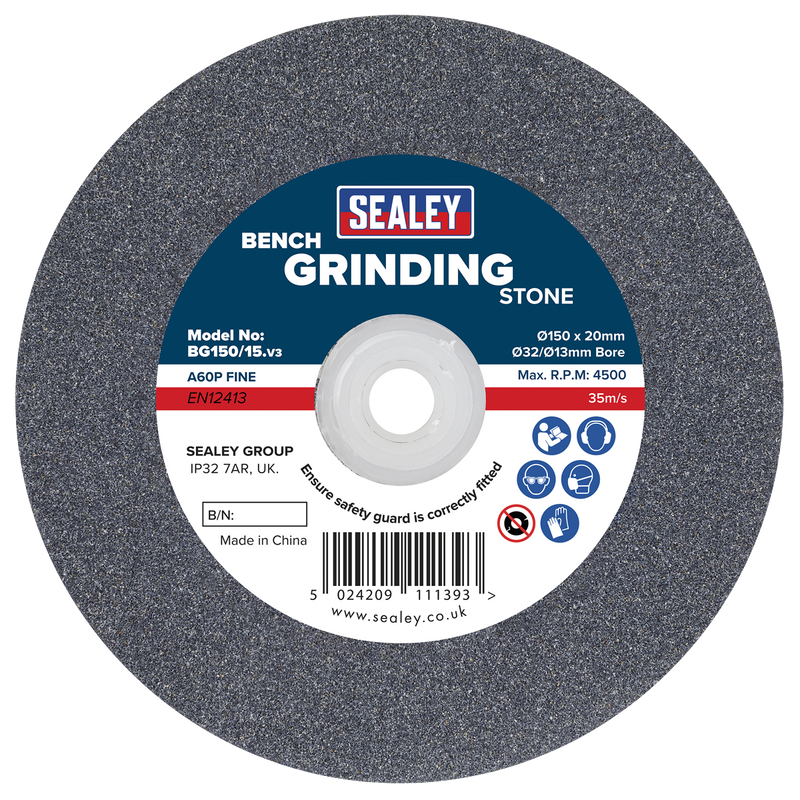 Sealey Grinding Stone 150mm x 20mm A60P Fine Bore Ø32(Ø13)mm