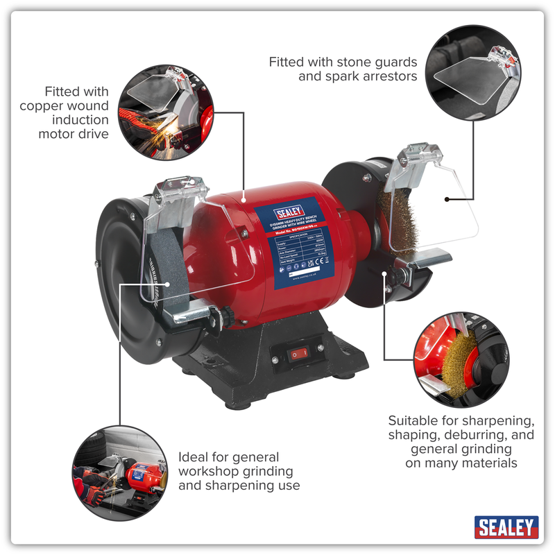 Sealey 150mm Bench Grinder with Wire Wheel 450W/230V