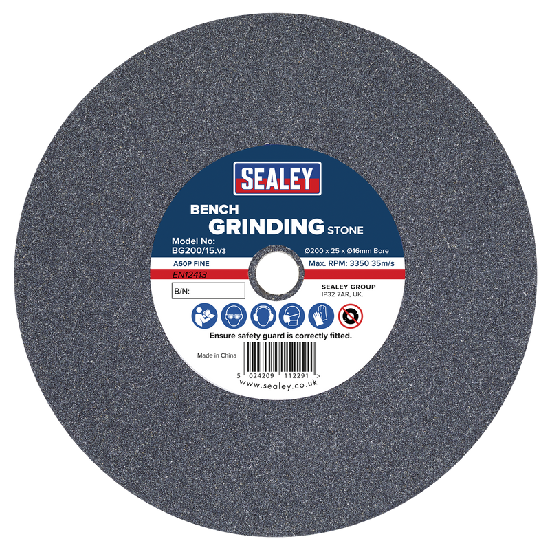 Sealey Grinding Stone 200x25mm A60P Fine Ø16mm Bore