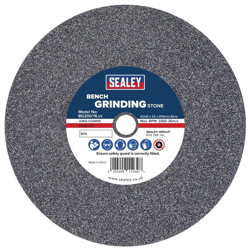 Sealey Grinding Stone 200x25mm A36Q Coarse Ø16mm Bore