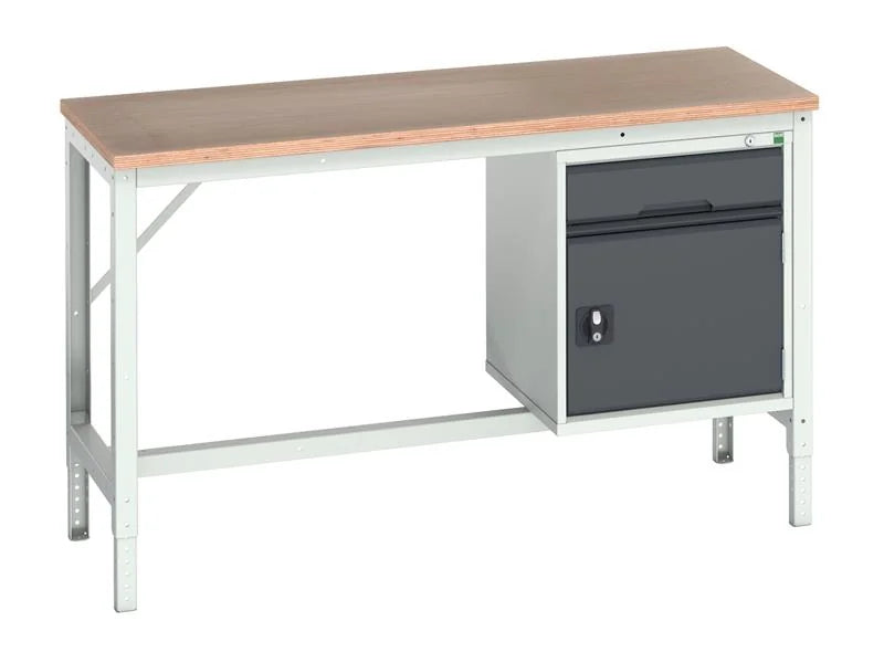 Bott Verso Adjustable Bench with Cupboard + Drawer, mpx Top 1500 x 600mm