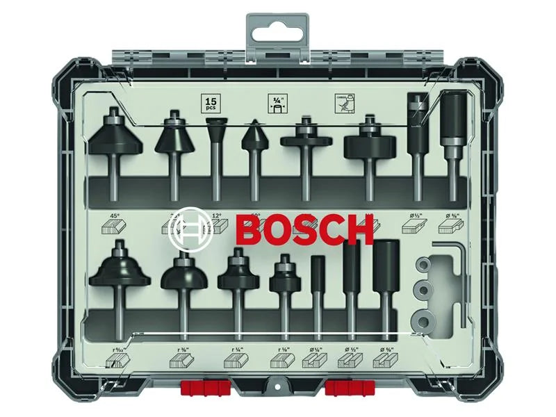 Bosch Powertool Accessories 1/4in PRO Router Bit Set, 15 Piece - 2607017473