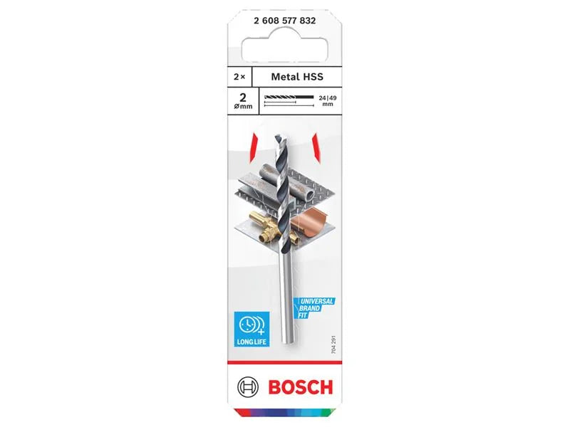 Bosch Powertool Accessories Metal HSS Twist Drill Bit 2 x 24 x 49mm (Pack of 2)