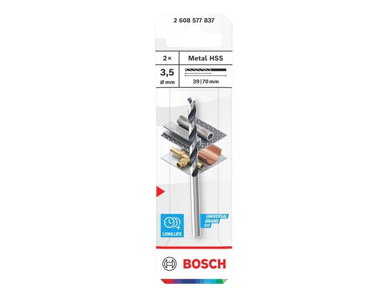 Bosch Powertool Accessories Metal HSS Twist Drill Bit 3.5 x 39 x 70mm (Pack of