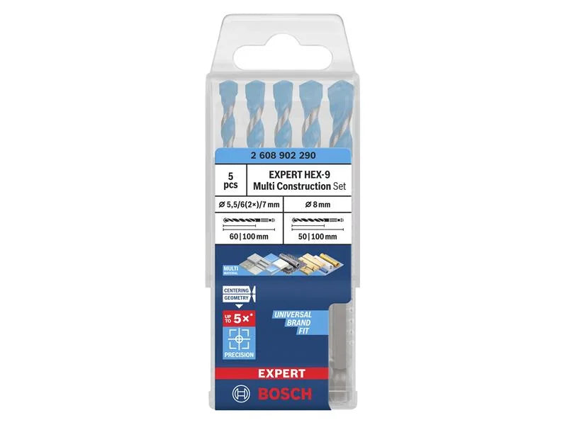Bosch Powertool Accessories EXPERT HEX-9 Multi Construction Drill Bit Set, 5