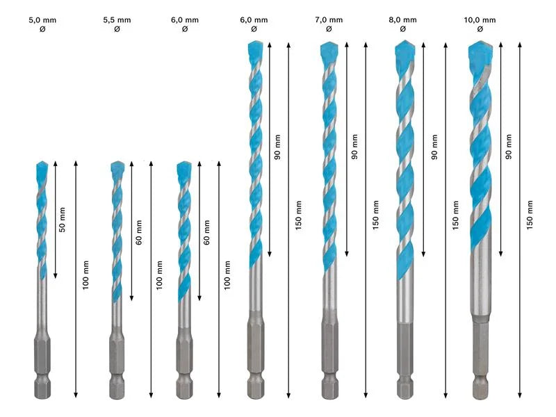 Bosch Powertool Accessories EXPERT HEX-9 Multi Construction Drill Bit Set, 7