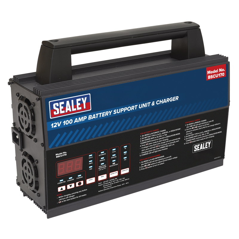 Sealey 12V Battery Support Unit & Charger BSCU170 100A