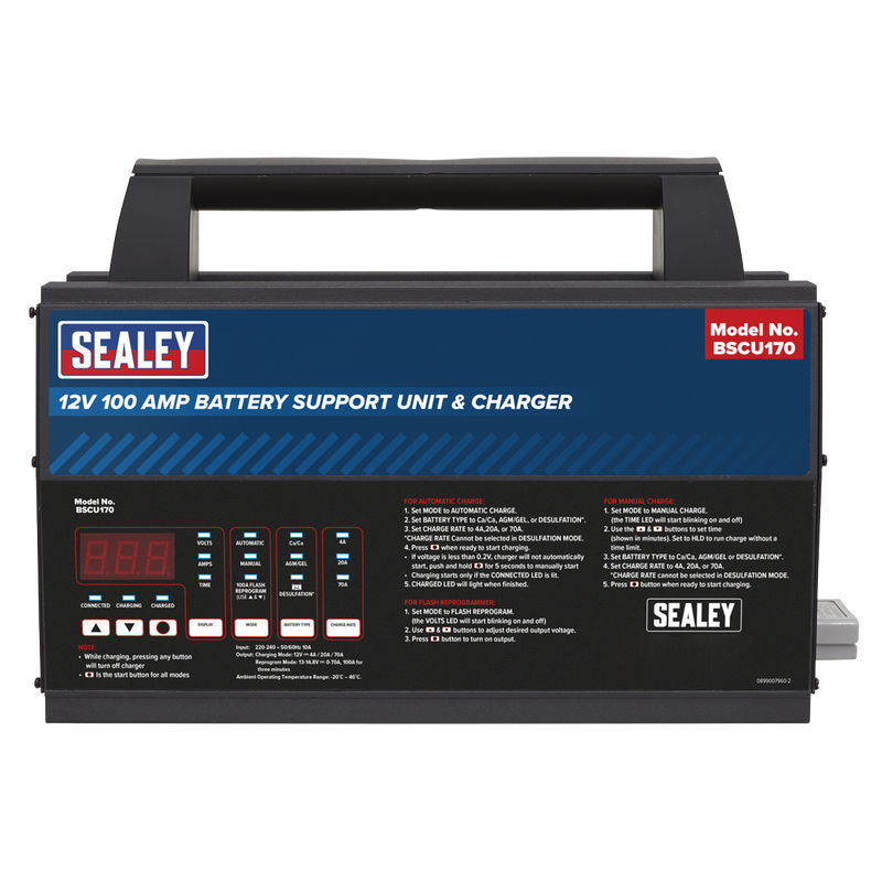 Sealey 12V Battery Support Unit & Charger BSCU170 100A