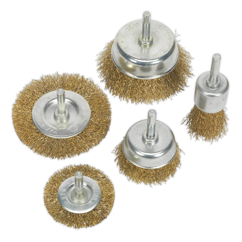 Sealey Crimped Wire Brush Set 5 Piece Ø50mm, Ø75mm, Ø25mm