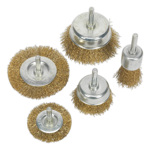 Sealey Crimped Wire Brush Set 5 Piece Ø50mm, Ø75mm, Ø25mm