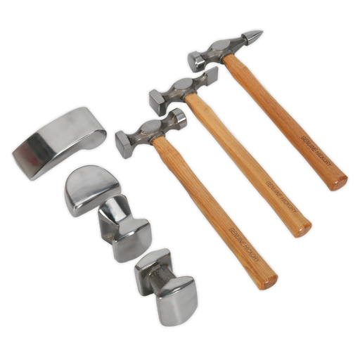 Sealey Drop-Forged Panel Beating Set CB507 7 Piece with Hammers and Dollies