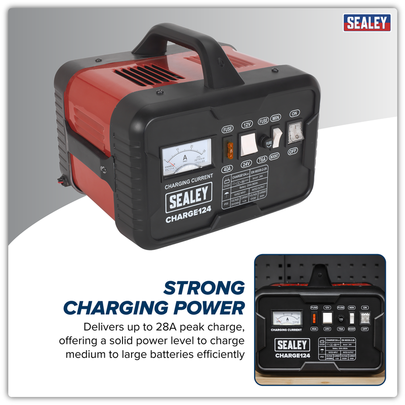 Sealey 12/24V Battery Charger CHARGE124 28A 230V