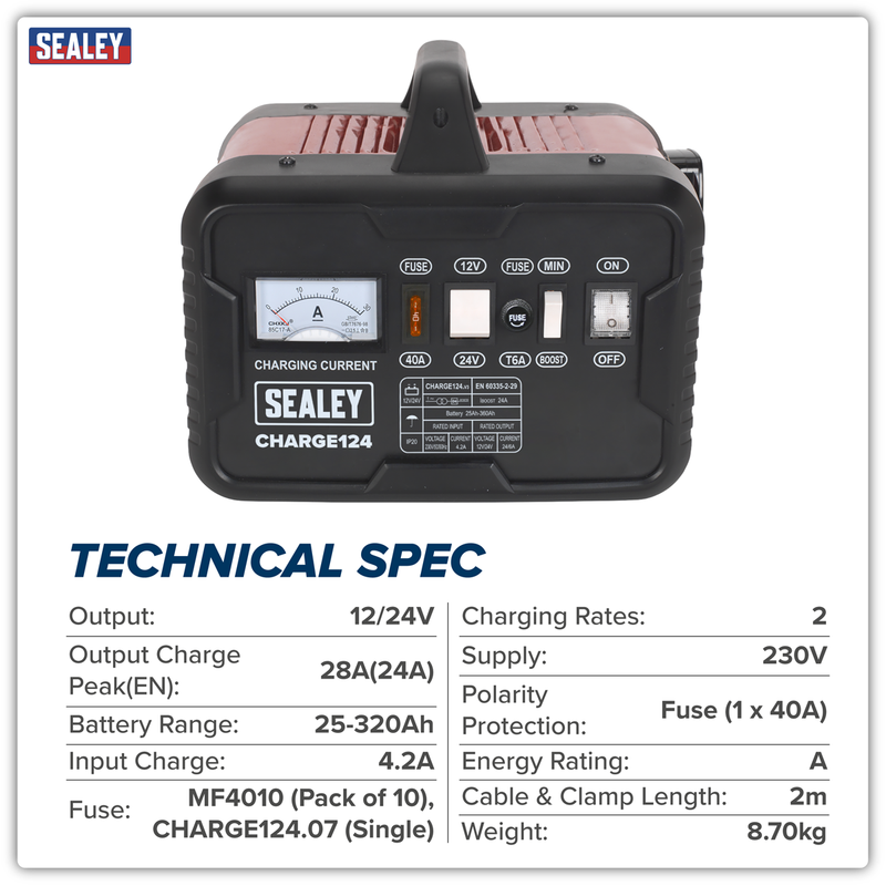Sealey 12/24V Battery Charger CHARGE124 28A 230V