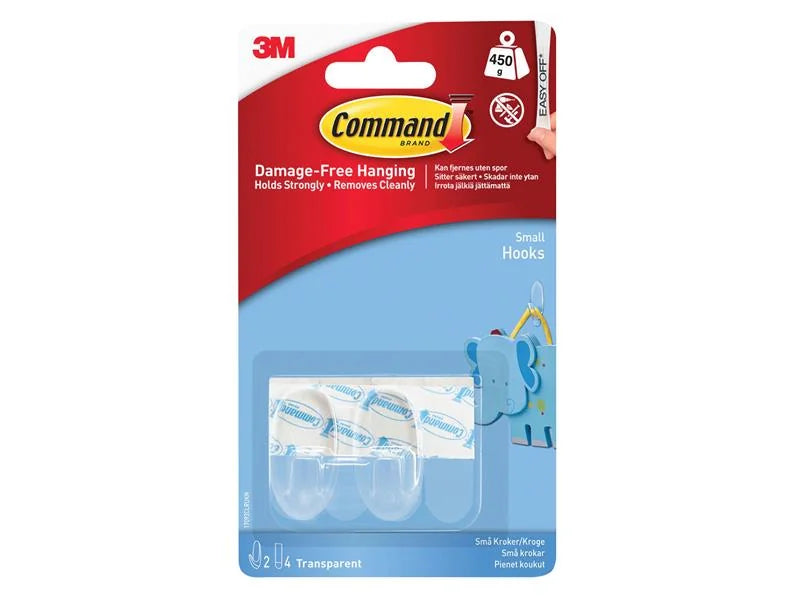 Command™ Clear Hooks with Clear Strips, Small (Pack 2) - 17092CLR
