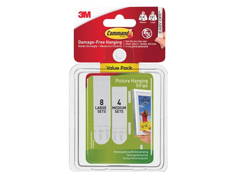 Command™ Picture Hanging Strips Set, Medium & Large (Pack 12) - 7100235862