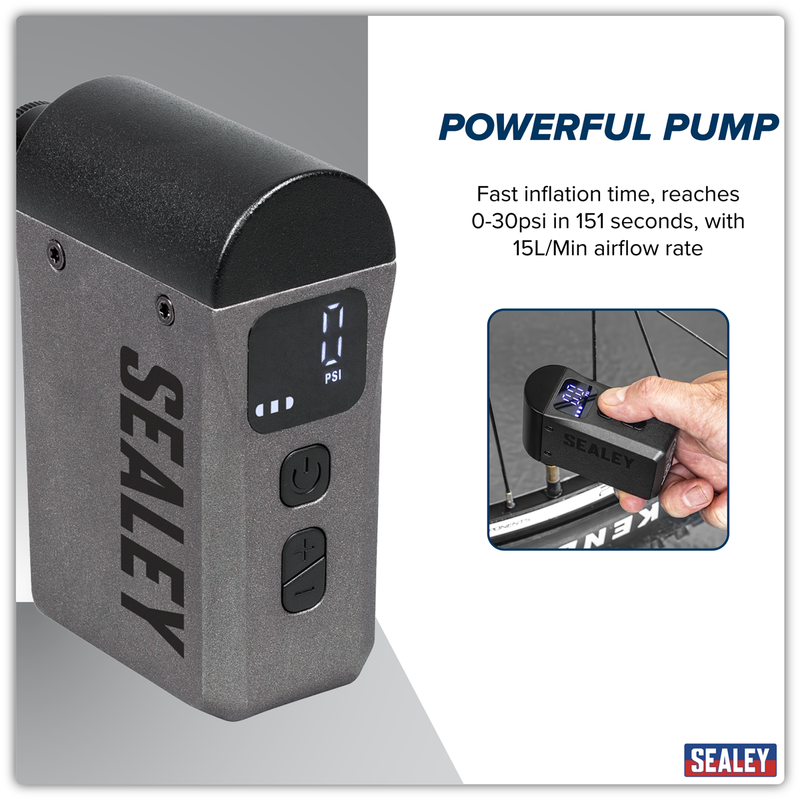 Sealey Mini Digital Bike Pump CTI100 120psi Rechargeable