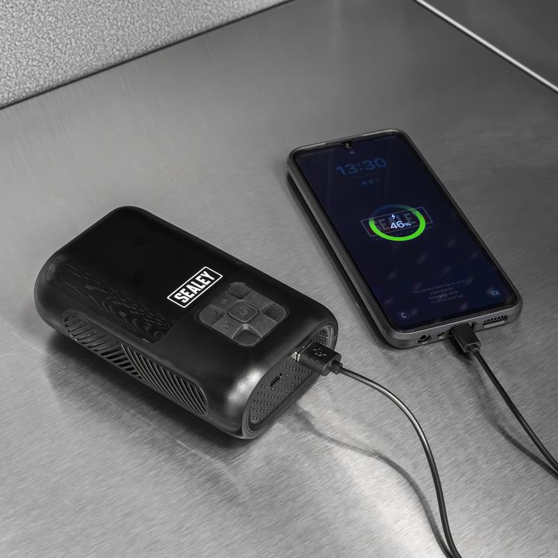 Sealey Tyre Inflator CTI130 120psi with Power Bank & Worklight