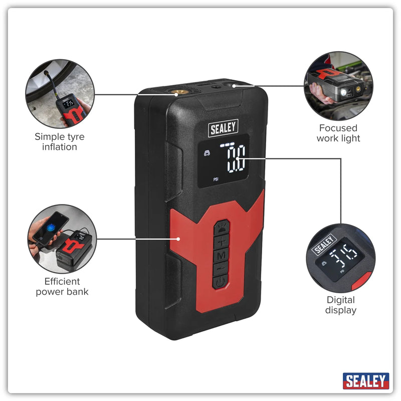 Sealey Rechargeable Tyre Inflator CTI140 120psi Power Bank