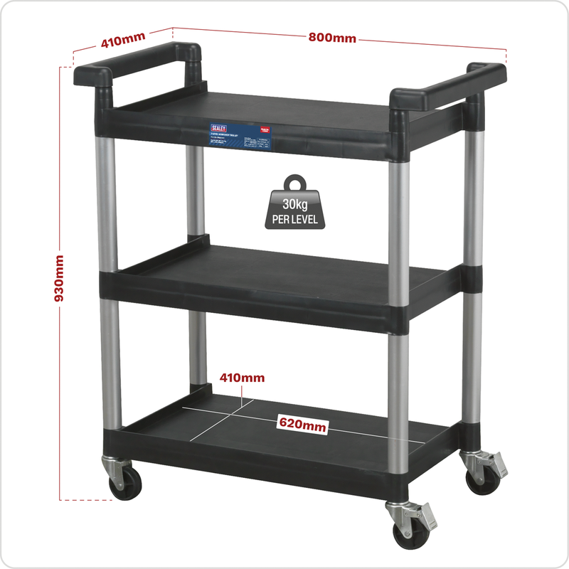 Sealey Workshop Trolley CX308 3-Level 30kg Capacity